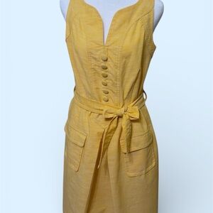 Sharagano Butter Yellow Button-Front Midi Dress